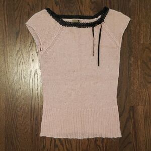 Pink Knit Top with Black Trim